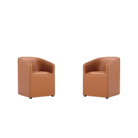 Manhattan Comfort Anna Round Faux Leather Dining Chair in Saddle - Set of 2 2-DC059AR-SA